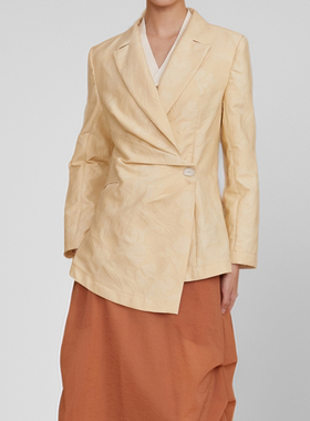 素芭奢雅收腰西装外套女春季立体剪褶新中式时尚提花长上衣SS0962