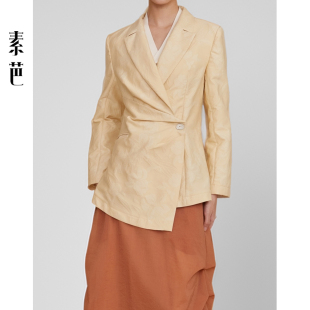 时尚 立体剪褶新中式 提花长上衣SS0962 外套女春季 素芭奢雅收腰西装