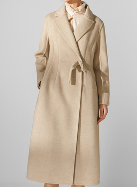 素芭简雅收腰结饰双面呢大衣女冬季立体剪裁时尚保暖长外套SJ0775