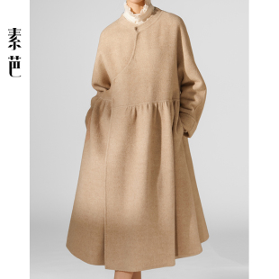 百搭休闲保暖长款 素芭裙式 时尚 新中式 外套SJ0777 双面呢大衣女冬季