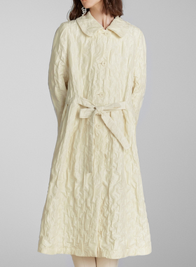 素芭立体廓形肌理感翻领风衣女秋季蝴蝶结系带设计长款外套SJ0697