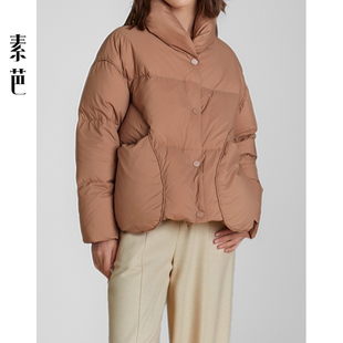 素芭宽松箱型围脖领保暖羽绒服女冬季 百搭慵懒感短外套SS0865 时尚