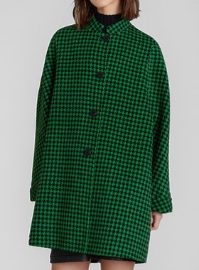 素芭千鸟格双面呢大衣女冬季复古时尚休闲百搭保暖中长外套SJ0798