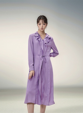 素芭素芭2025春季新款系带荷叶连衣裙女时尚紫色舒适仙女裙SF0202