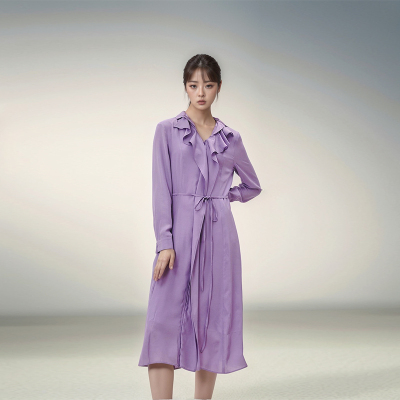 素芭素芭2025春季新款系带荷叶连衣裙女时尚紫色舒适仙女裙SF0202