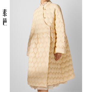 时尚 新中式 百搭蓬松保暖外套SJ0783 羽绒服女冬季 素芭别致斜襟裙式