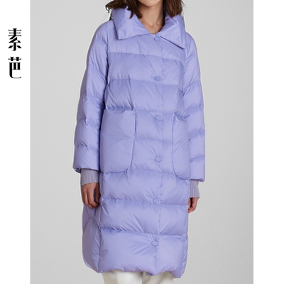 气质翻领方格绗缝羽绒服