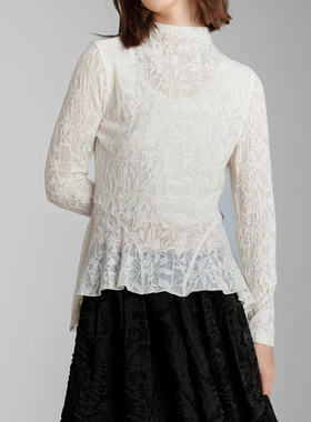 素芭立体花卉荷叶摆针织上衣女秋季时尚优雅休闲半高领上衣SS0758