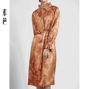 素芭新中式系带盘扣长袖连衣裙女春季国风高级感时尚中长裙SF0199