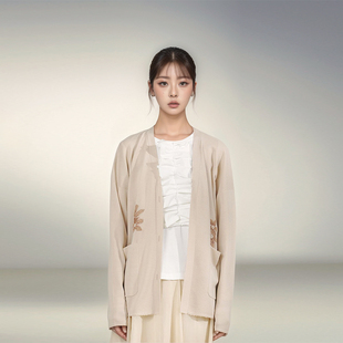 素芭气质款花卉刺绣开衫女春秋款系带设计时尚宽松羊毛毛衫SS0263