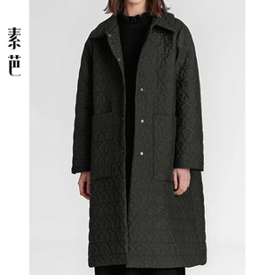 素芭艺术感立体压花黑色棉衣女冬季大口袋设计时尚百搭外套SJ0801