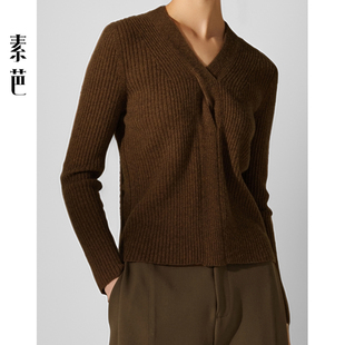 百搭休闲打底衫 素芭高级感雅致扭花领毛衫 时尚 新中式 SS0872 女冬季