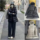 修身 2025新款 蒙口乐羽绒服女中长款 白鹅绒收腰连帽杏色m家蒙家