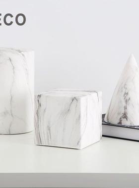 大理石纹几何体摆件陶瓷三角正方圆柱体北欧极简风书柜软装装饰品
