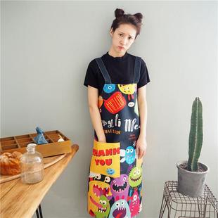 工作女韩式 卡通可爱家用围裙厨房罩衣围腰时尚 好看漂亮洋气高级长