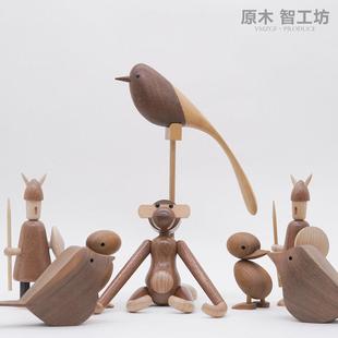 原木智工坊 原木摆件小动物黑胡桃小猴子小鸭子小鸟
