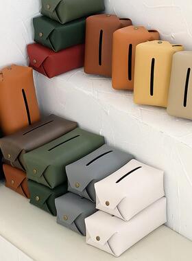 北欧极简轻奢环保皮方形纯色纸巾盒简约纸巾套卫生间防水大抽纸盒