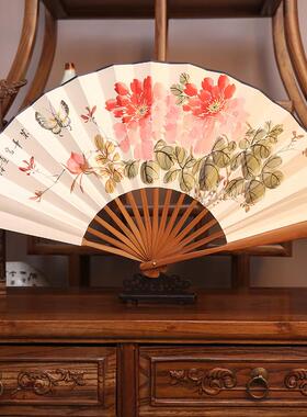 折扇十寸宣纸折扇手绘古风礼品书法山水文玩日用书画棕竹男士扇子