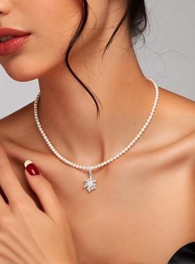 2025新款雪花吊坠珍珠毛衣链