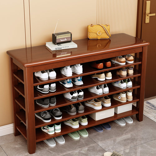 家用入户门口实木多层鞋架柜一体