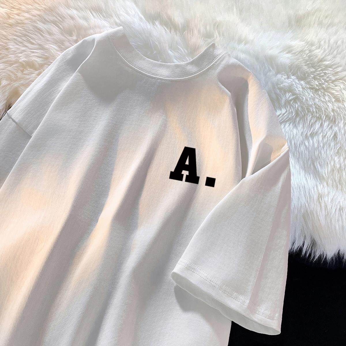 重磅夏季男装短袖t恤纯棉宽松百搭休闲美式半袖潮牌字母印花上衣