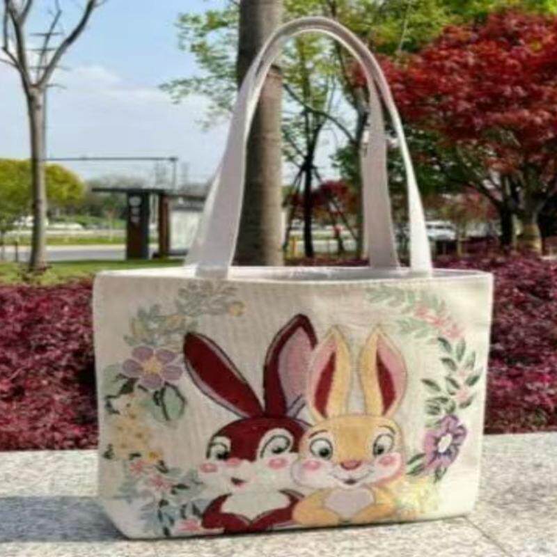 卡通兔子帆布包双面金丝提花刺绣单肩包上班通勤百搭包日常妈咪包