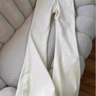 白色高腰提档牛仔裤男款春秋美式痞帅高级感弯刀修身显瘦微喇裤子