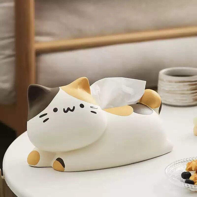 可爱翘尾三花猫陶瓷纸巾盒客厅