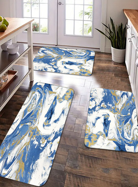 一个蓝色渲染大理石硅藻泥地垫适合入门浴室等场所 夏日清凉触感