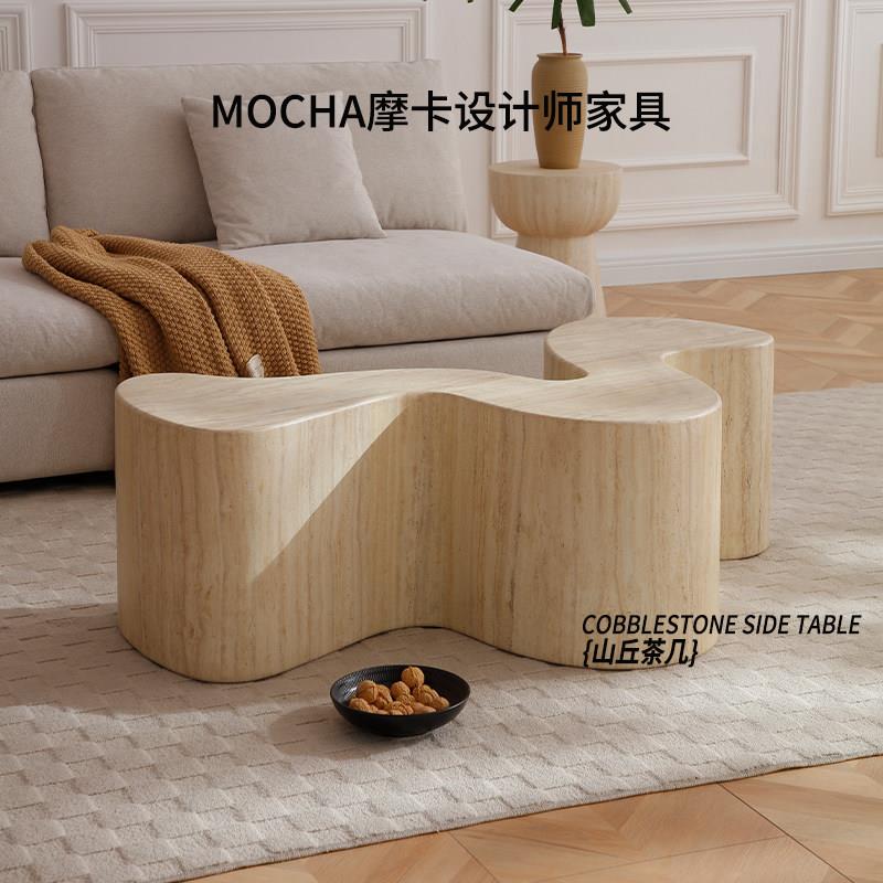 新中式洞石异形茶几艺术风格客厅小户型设计师家具