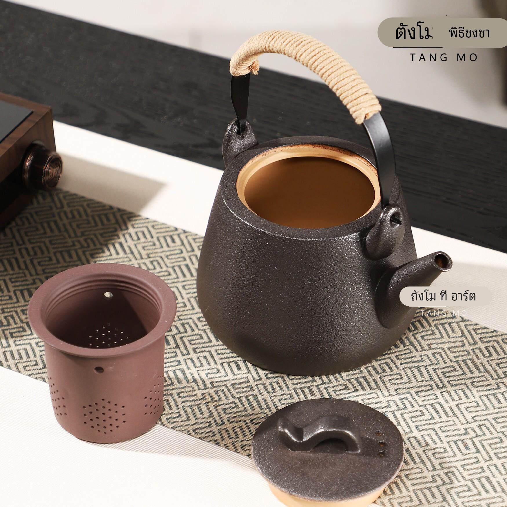 黑陶1.5升烧水壶大壶口复古陶瓷煮茶壶电陶炉煤气明火提梁养生壶