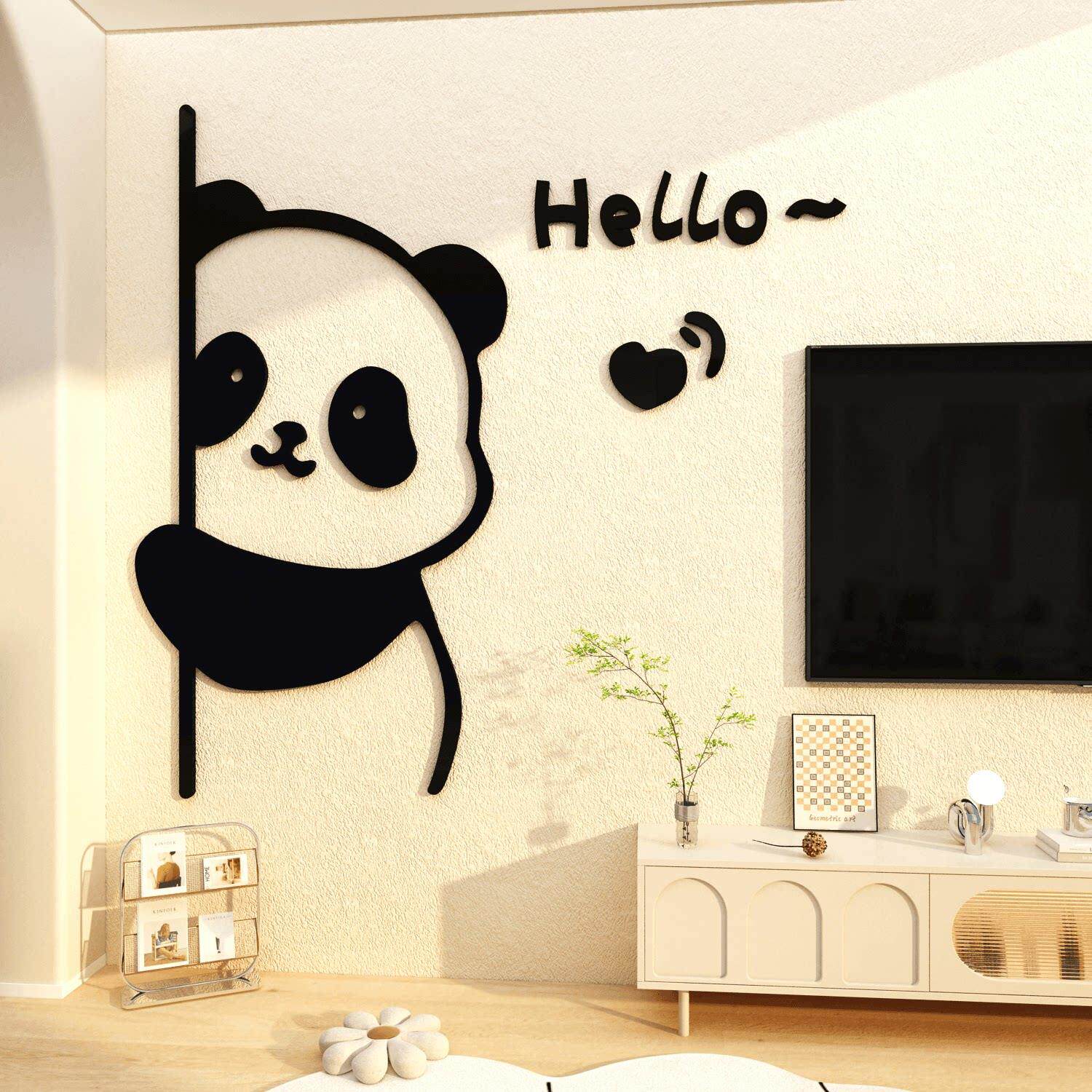 2025新年电视机背景墙面装饰两边挂件适合客厅大白画3d立体熊猫贴