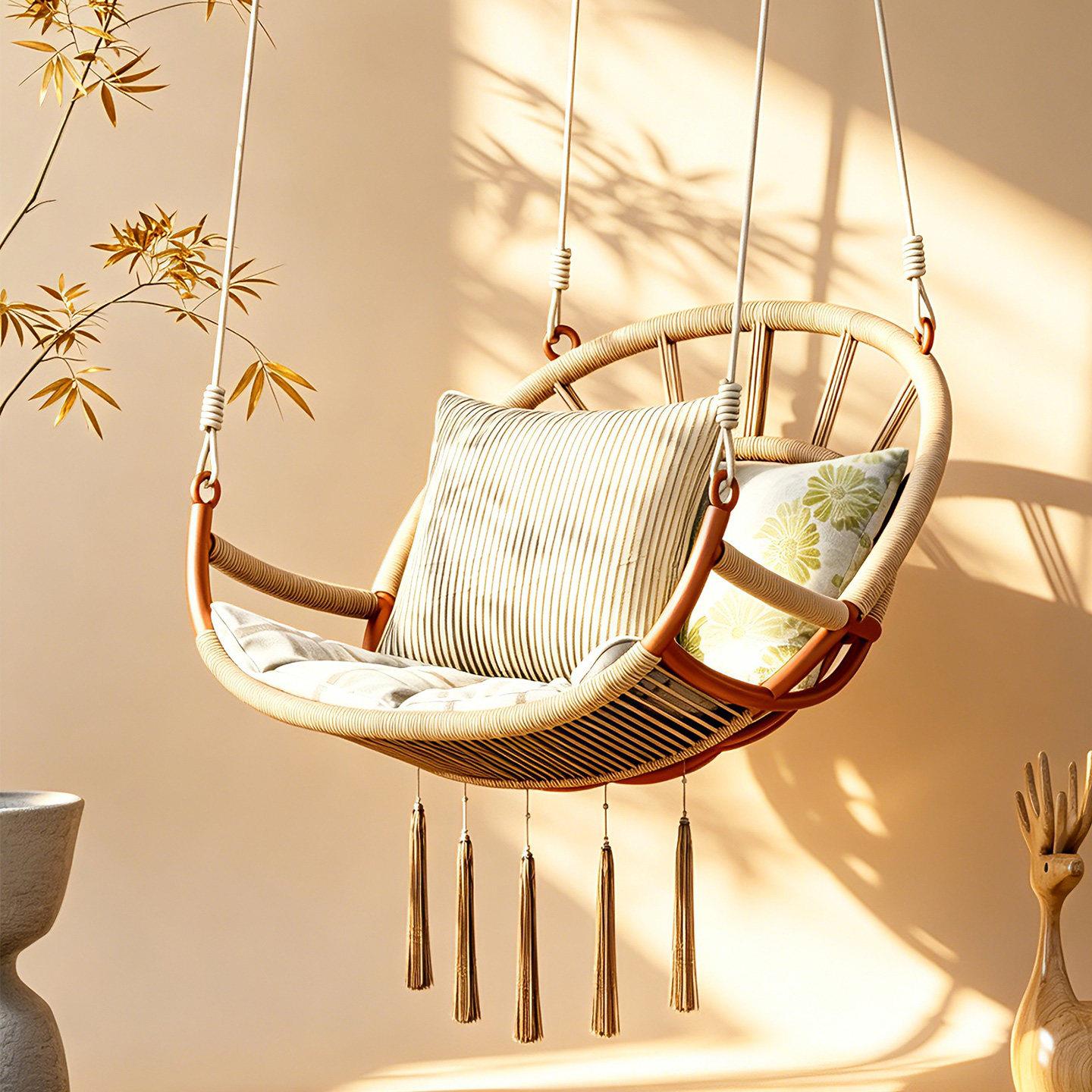 五福阳台秋千吊椅户外编绳椅室内外摇摆流苏装饰庭院吊篮休闲摇椅