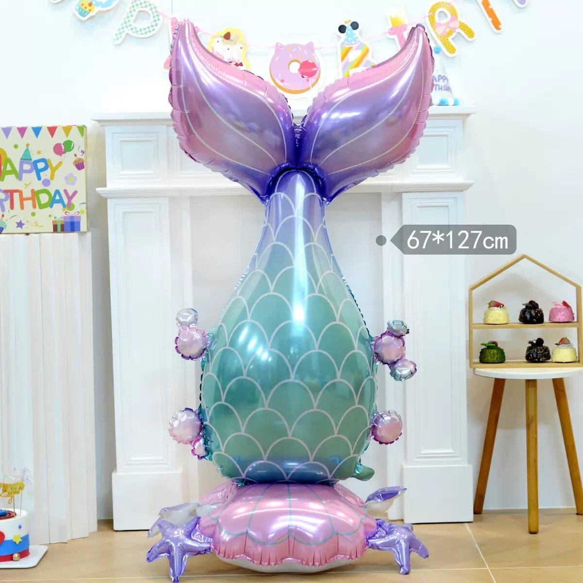 新款海洋主题立体站立美人鱼尾气球儿童生日派对场景装饰拍照道具