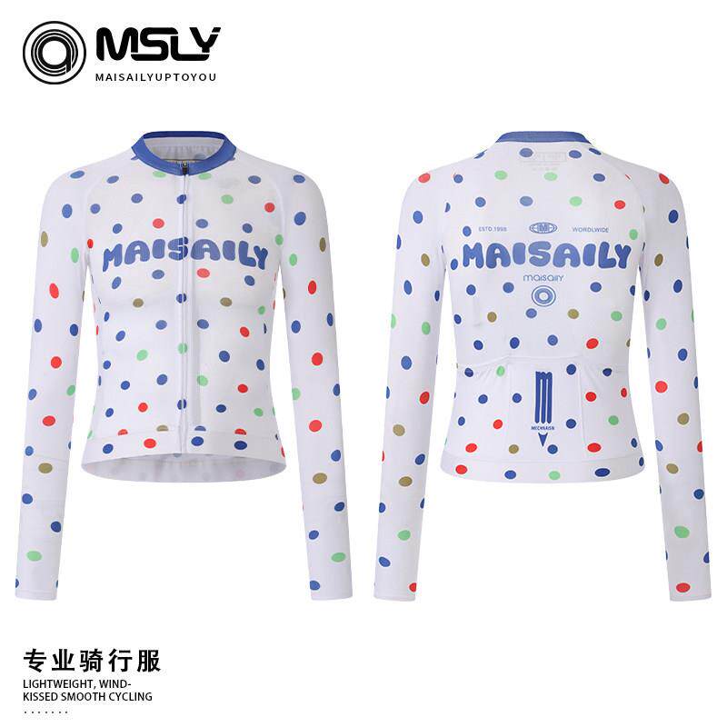 MSLY 迈赛力春秋季男女款波点骑行服长袖公路自行车速干透气上衣