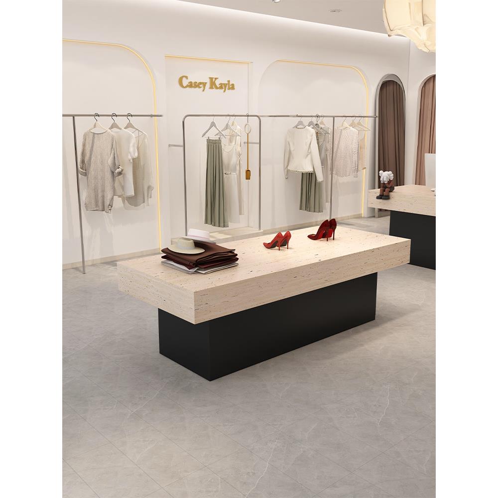 服装店中岛桌女装店中间展示台洞石纹中岛柜陈列鞋子包包展示桌子