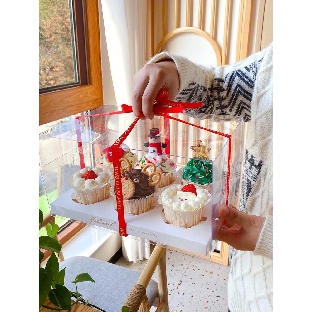 6粒纸杯蛋糕盒透明12粒加高4四六粒杯子小蛋糕包装盒手提打包盒子