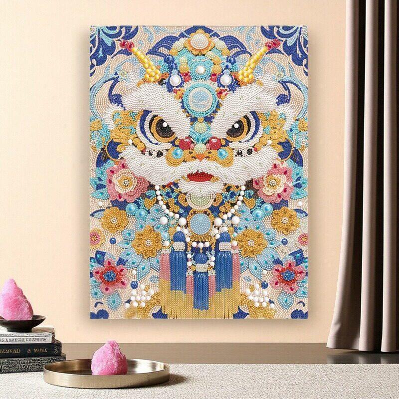 2026新款中国风钻石画醒狮DIY手工钻石中国3d立体摆台钻石粘贴。