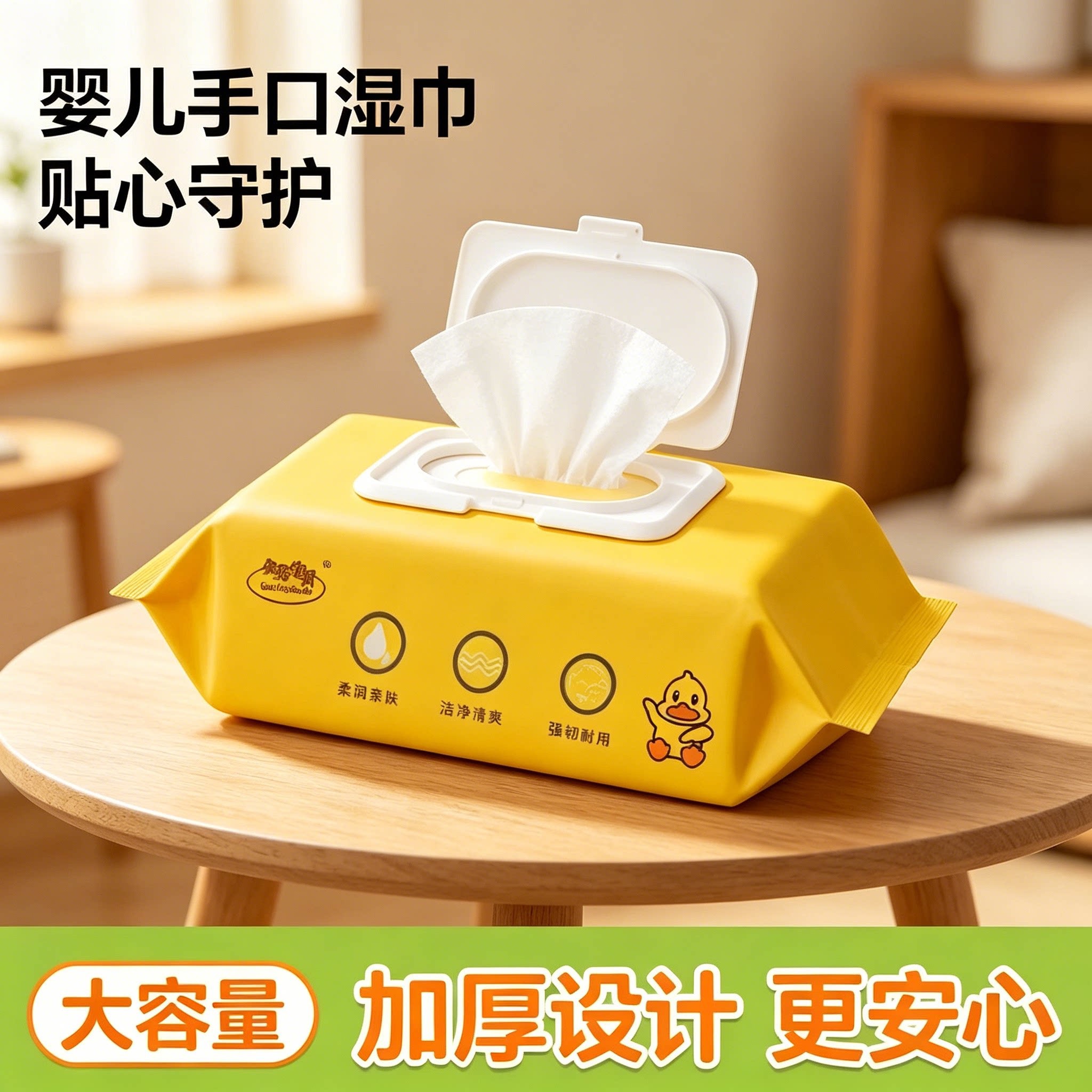 小黄鸭婴儿加厚带盖手口湿巾