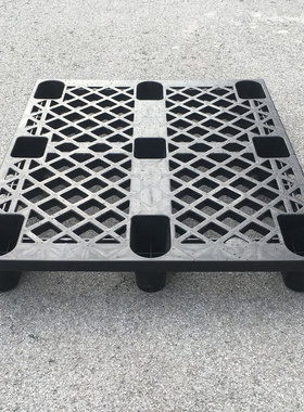 供应1210网格九脚打包托盘 1200.1000.140 栈板塑胶板 黑色回料