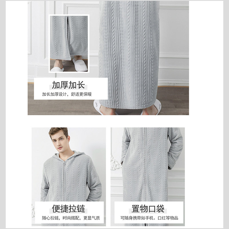 秋冬连体睡衣男士睡裙大码浴袍超长法兰绒懒人珊瑚V绒家居服可外