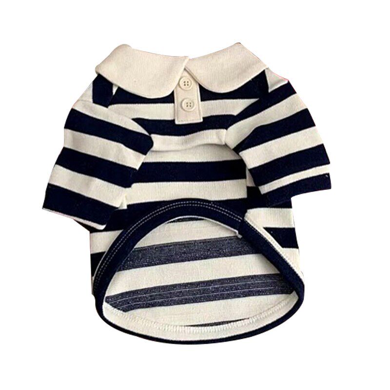 宠物狗狗条纹圆领纽扣T恤防y掉毛衣服比熊泰迪博美小型幼犬春夏季