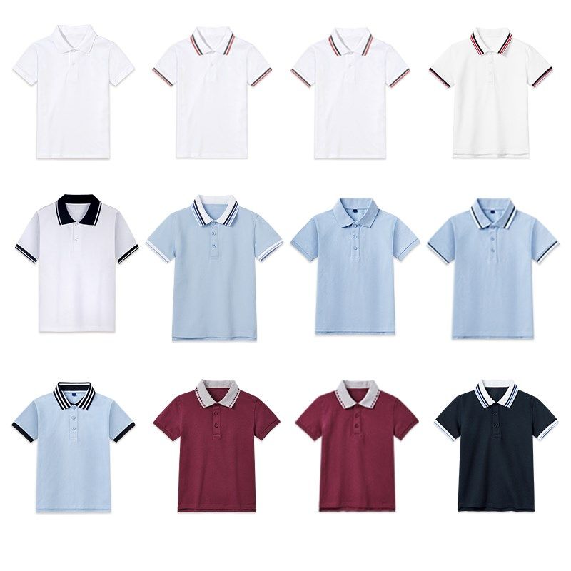 中小学生a夏季蓝色白色短袖polo衫T恤儿童纯棉薄款男女童校服班服