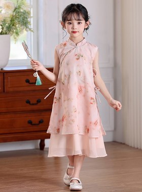 女童旗袍夏季2025新款儿童汉服国D风新中式女孩日常可穿改良连衣