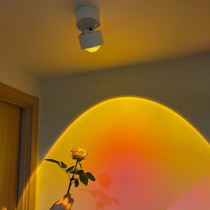 日不落射灯嵌入式夕阳灯家用x过道网红氛围落日灯免打孔明装射灯