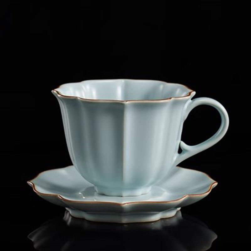 汝窑咖啡杯高档精致m中国风陶瓷汝瓷下午茶杯碟套装复古中式喝水