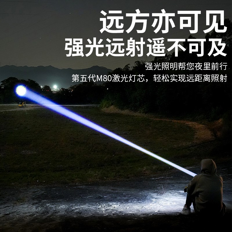 微笑鲨银龙手电筒强光充电超长续航户外远射小型便携大.容量家耐
