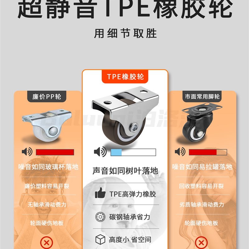 鞋柜底部滑轮移动底座踢脚抽屉定向轮子超静音迷你小型.橡胶万向