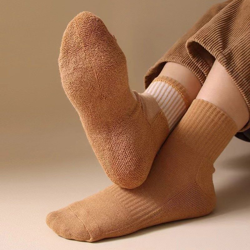 新疆彩棉全棉男女袜子纯棉袜子加厚加棉绒袜高腰袜毛圈.袜5双包邮