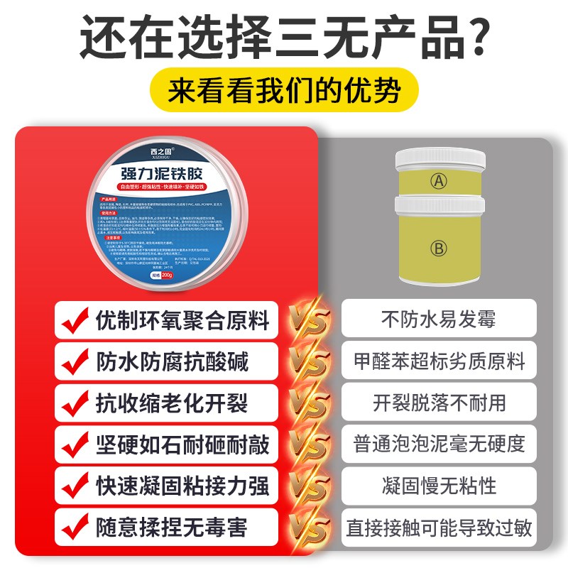 高强度铸工胶泥铁胶金属专用可塑型修补剂ab胶塑钢土修补强力铁泥